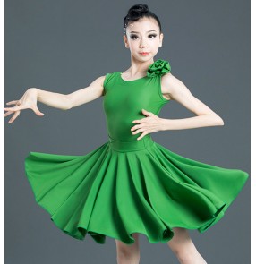 Girls kids green coffee latin dance dresses salsa rumba chacha dance dress costumes