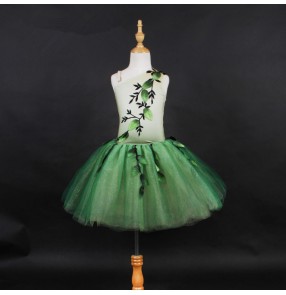 Girls kids green fairy modern dance ballet dance dresses tutu skirt ballet dance costumes