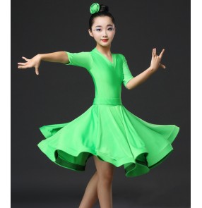 Girls kids green purple black yellow pink color competition latin dance dress ballroom dress