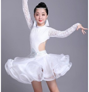 Girls kids lace latin dance dresses children modern dance salsa rumba chacha dance dress costumes