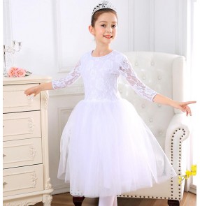 Girls kids lace red white pink colored modern dance ballet dance dresses 