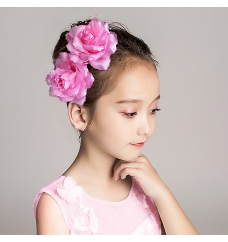 Girls kids latin stage performance rose headdress model host singers ...
