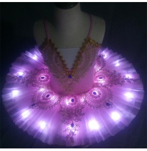 Girls kids leg light ballet dance dress Christmas party tutu skirts sage performance ballet dance costumes