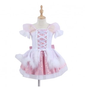 Girls kids light pink with white carnival party ballet dance dresses stage performance princess ballet dress