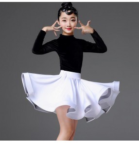 Girls Kids lLatin Dance Dresses velvet white Red pink Dark Green purple orange latin ballroom performance costumes for Children