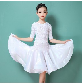 Girls kids mint white black competition latin dance dresses ballroom salsa chacha dance dresses