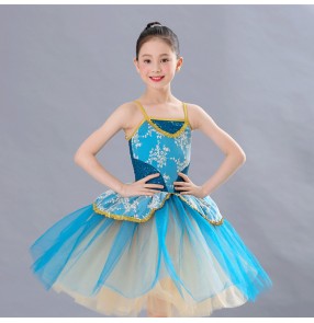 Girls kids modern dance ballet dresses turquoise tutu skirts stage performance professional ballet dress