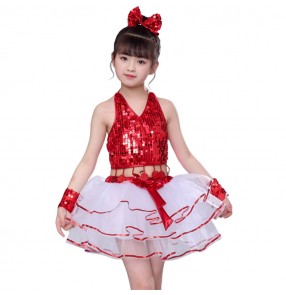 Girls kids modern jazz costumes princess kids sequin ballet dress singers host chorus show performance dresses costumes