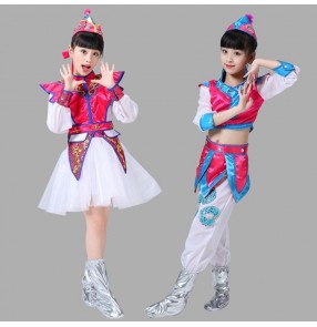 Girls kids Mongolian costumes children chinese folk dance costumes stage performance drama cosplay clothes dresses