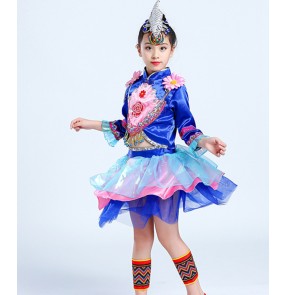 Girls kids Mongolian dance costumes christmas party drama cosplay mongolia robes