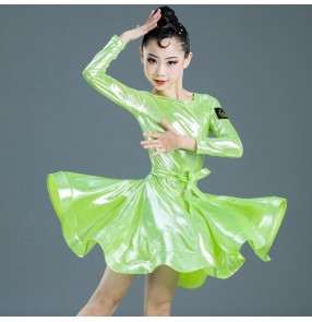 Girls kids neon green pink orange latin dance dresses competition stage performance latin salsa dance costumes for children