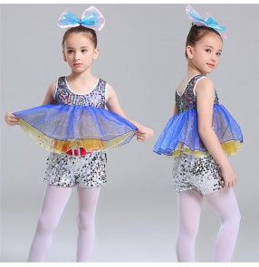 Girls kids paillette modern jazz dance costumes kindergarten kids cosplay ballet stage show performance dresses 