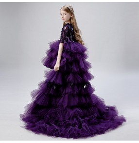 Girls' kids Piano Models Catwalk Trailing dress Host Hosting Trailing Evening Dress Children Princess dress