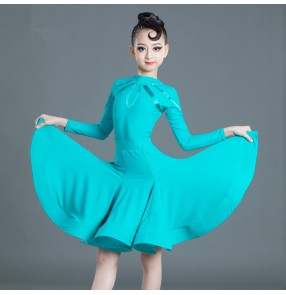 Girls kids  pink blue ballroom dancing dresses latin dance dress costumes