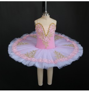 Girls kids Pink classical ballet dance dresses Little Swan Sleeping Beauty flat tutu skirt solo professional ballerina stage performance costumes for children
