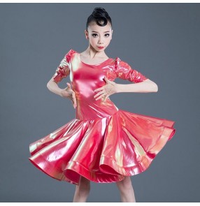 Girls kids pink colored competition latin dance dresses salsa chacha dance dresses