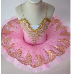 Girls kids pink white swan lake classical ballet dance dresses baby ballet dance costumes stage performance ballerina dresses tutu skirts