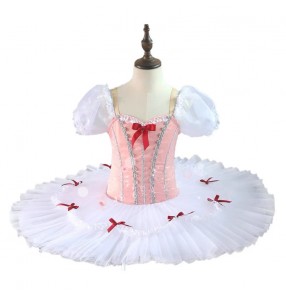 Girls kids pink with white color professional ballerina ballet dance dress tutu skirt stage performance ballet dance costumes concert birthday gift for kids