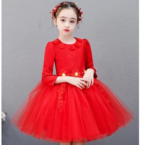 Girls kids princess jazz dance dress host chorus singers flower girls dress school competition piano performance dresses