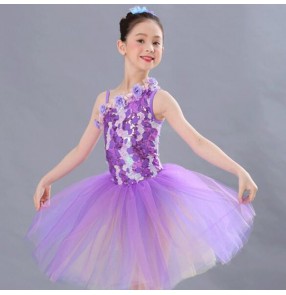 Girls kids purple ballet dance dresses jazz dance dresses stage performance modern dance ballet dance costumes