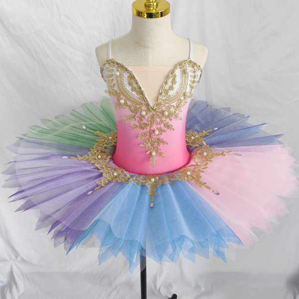 Girls kids rainbow colored tutu skirts ballet dance dresses colorful