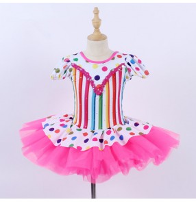 Girls kids rainbow pink dot ballet dance dress modern dance stage performance jazz dance dresses