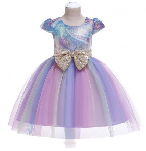 Girls kids rainbow princess dress video photos performance dress singers chorus party cosplay fairy dresses