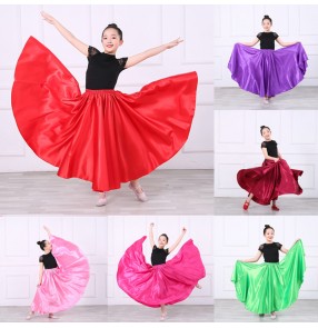 Girls kids red blue white pink color Spanish flamenco dance Skirts opening bull paso double dance practice swing skirts for children