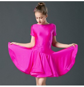 Girls kids red pink white  latin dance dresses competition stage performance salsa rumba chacha dance costumes dresses