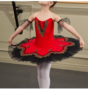 Girls kids red swan lake ballet dance dress classical ballet dress bellerina tutu skirt stage performance dresses