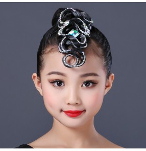 Girls kids rhinestones hair bangs for latin ballroom competition dance hair accessories wig