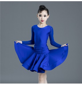 Girls kids royal blue competition latin dance dresses children salsa rumba dance dress costumes