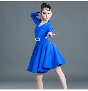 Girls kids royal blue mint violet competition latin dance dresses ballroom dance dress salsa dance dress for children 