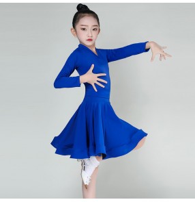 Girls kids royal blue pink competition latin dance dresses stage performance modern dance salsa chacha dance dress costumes
