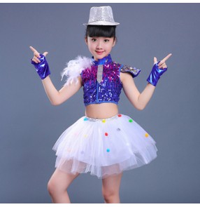 Girls kids sequin modern dance jazz dance princess dresses stage performance singers host gogo dancers hiphop stage performance outfits
