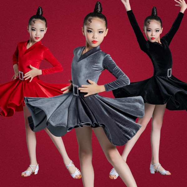 Latin Dance Children's Long Sleeve Slim Fit Dance Dress