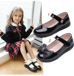 Girls Kids singer host choir black leather shoes piano performance shoes wedding party flower girls little princess shoes school uniforms single shoes soft sole for baby