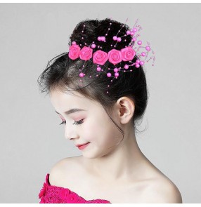 Girls kids stage performance dance rose flowers headdress children modern dance princess evening party hair accessories