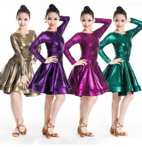 Girls kids stage performance latin ballroom dancing dresses training competition modern dance rumba chacha dance skirts dress