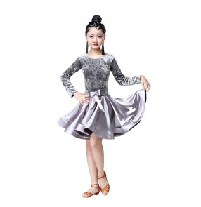 Girls kids stage performance velvet latin dance dresses salsa chacha dance dresses