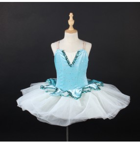 Girls kids turquoise blue velvet ballet dance dress white tutu skirts ballerina ballet dance costumes birthday party gift for children 