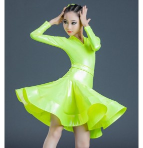 Girls kids turquoise green white ballroom latin dance dresses modern competition dance rumba salsa chacha latin dance costumes for girl