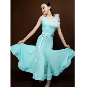 Girls kids turquoise mint colored ballroom dance dress stage performance ballroom tango waltz dancing skirts for girls