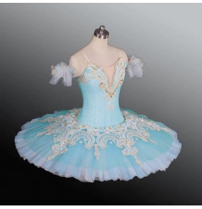 Girls kids turquoise tutu pancake classical swan lake ballet dance dresses ballerina solo stage performance dress