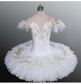 Girls kids tutu white swan lake classical pancake ballerina ballet dress