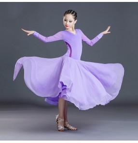 Girls kids violet ballroom dance dresses kids waltz tango dance dress ballroom dance skirts for children