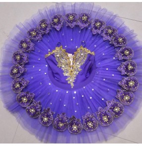 Girls kids violet little swan lake classical ballet dance dresses children ballerina dreses stage performance tutu skirt 
