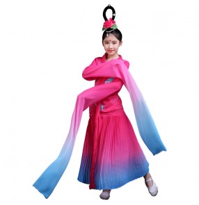 Girls kids Waterfall sleeve chinese folk dance costumes hanfu Caiwei Jinghong fairy classical dance swing sleeve Chinese style classical dance clothes for children