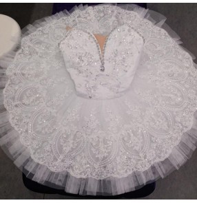 Girls kids white ballet dance dress tutu skirts classical ballerina pancake ballet dress