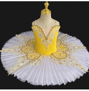 Girls kids yellow color ballet dance dress tutu skirts classical professional concert solo ballerina performance dress ballet pettiskirt for baby